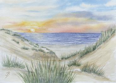 15 Postkarten Kunstpostkarten DK19 Strand Sonnenuntergang Meer Düne - Aquarell - Rückseite Cuxhaven